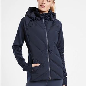 New womens Athleta navy blue jacket puffer coat waterproof XS NWT